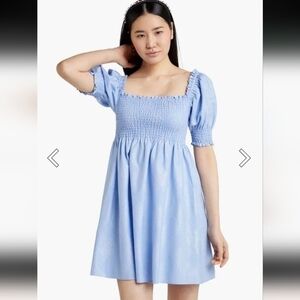 Hill House The Athena Nap Smocked Dress Light Blue w Metallic Detail, sz Medium